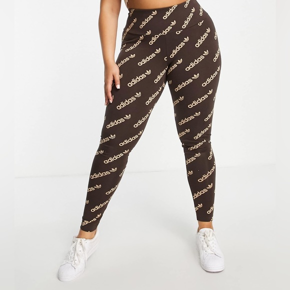 ADIDAS Brown Logo Running/Training Tights Leggings L - Picture 7 of 7